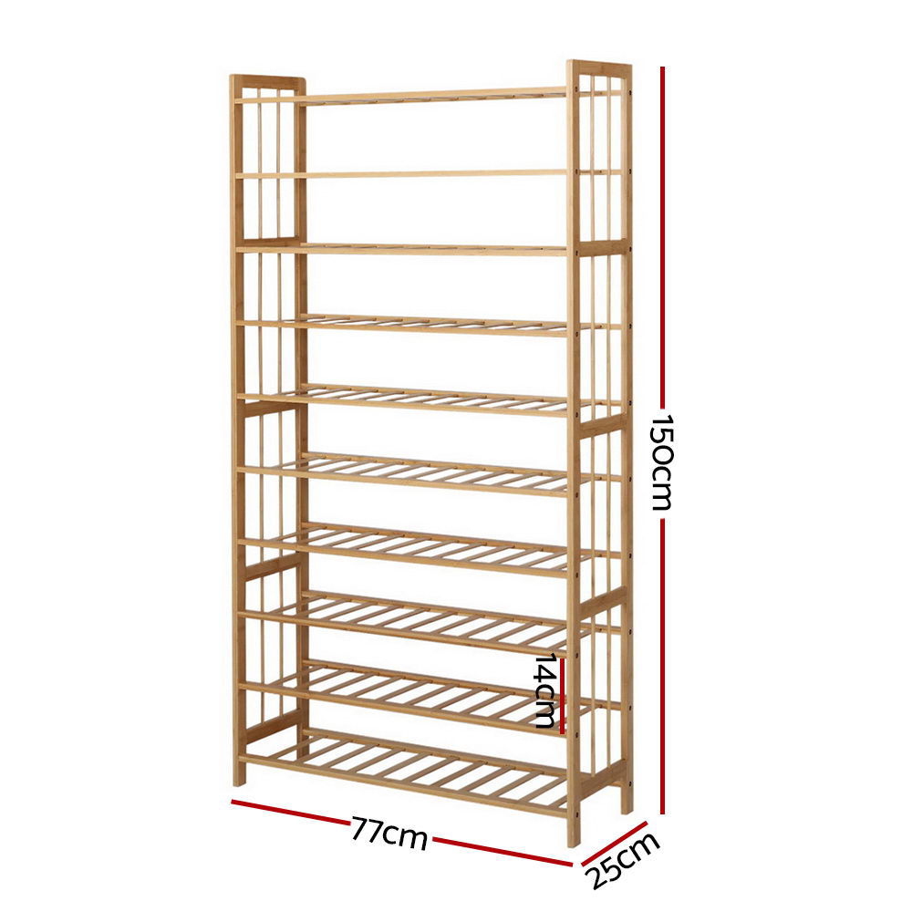 Artiss 10-Tier Bamboo Shoe Rack Wooden Shelf Stand Storage Organizer-1