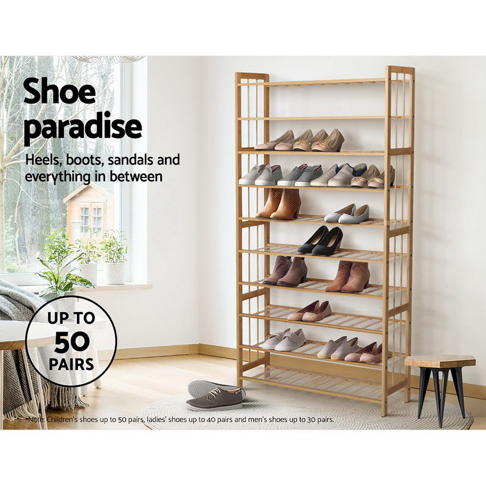 Artiss 10-Tier Bamboo Shoe Rack Wooden Shelf Stand Storage Organizer-4