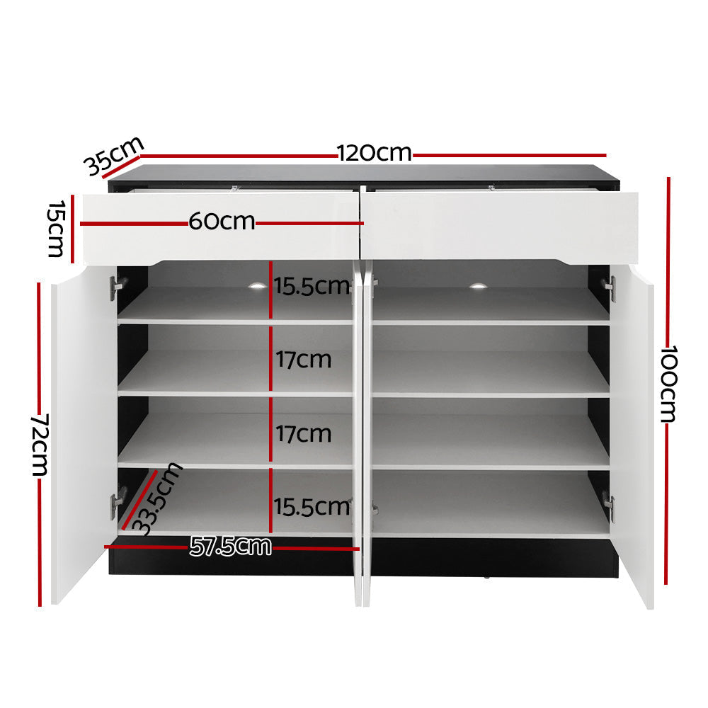 Artiss 120cm Shoe Cabinet Shoes Storage Rack High Gloss Cupboard Shelf Drawers-1