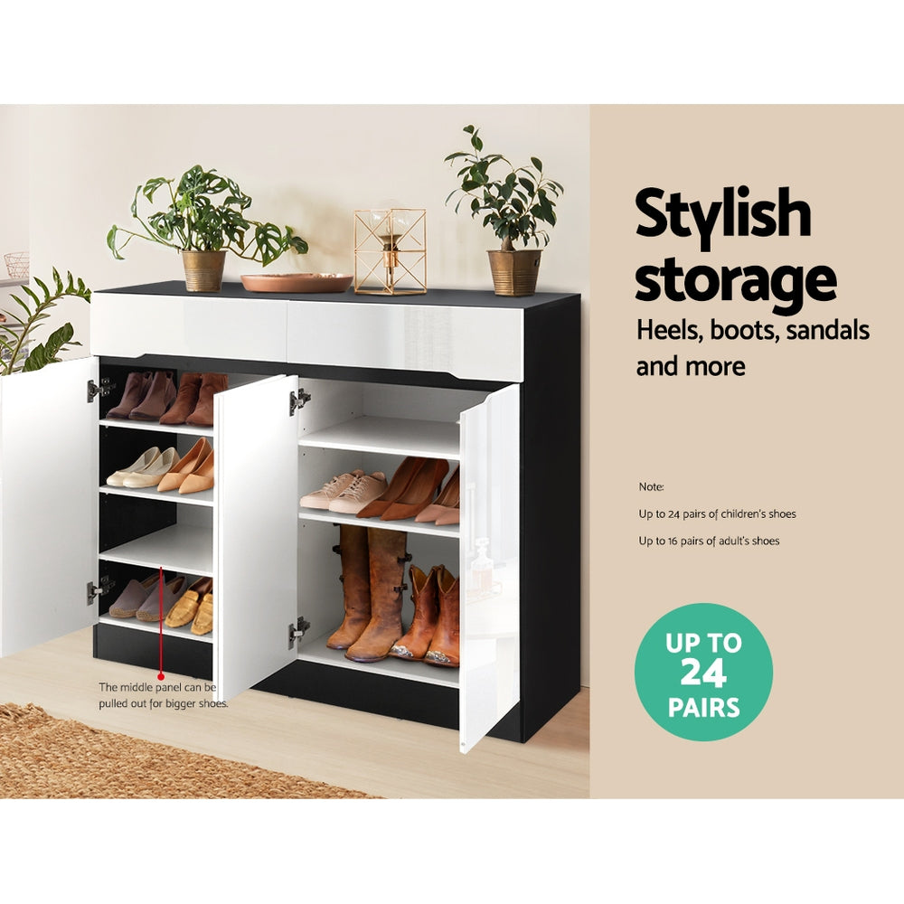 Artiss 120cm Shoe Cabinet Shoes Storage Rack High Gloss Cupboard Shelf Drawers-4