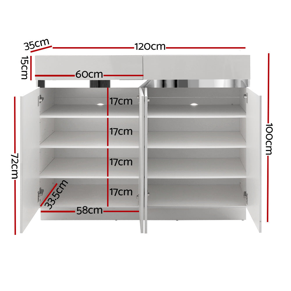 Artiss 120cm Shoe Cabinet Shoes Storage Rack High Gloss Cupboard White Drawers-1