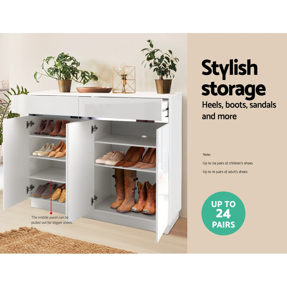 Artiss 120cm Shoe Cabinet Shoes Storage Rack High Gloss Cupboard White Drawers-4