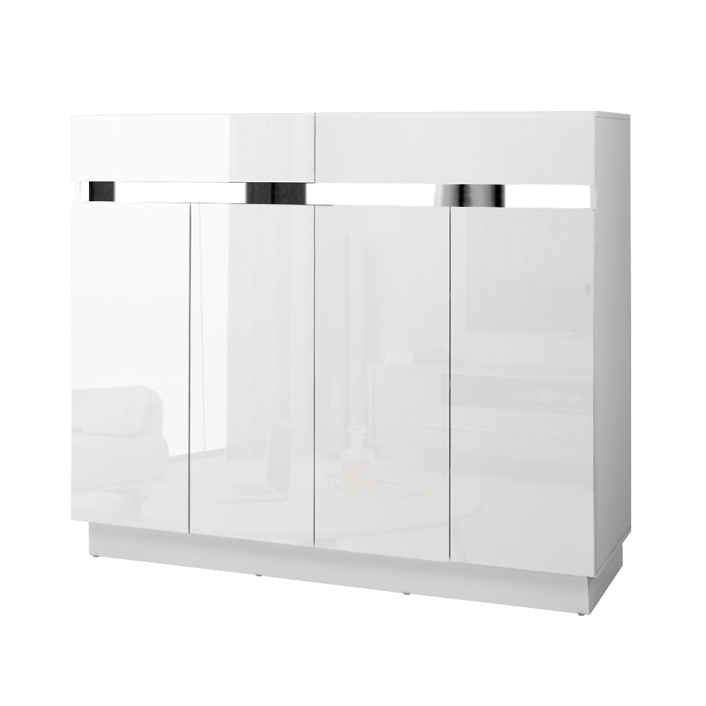 Artiss 120cm Shoe Cabinet Shoes Storage Rack High Gloss Cupboard White Drawers-0