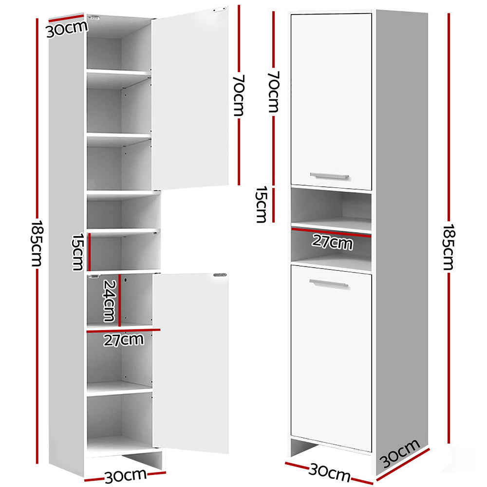 Artiss 185cm Bathroom Tallboy Toilet Storage Cabinet Laundry Cupboard Adjustable Shelf White-1