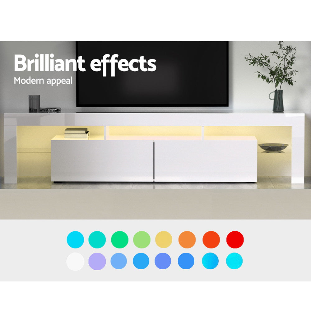 Artiss 189cm RGB LED TV Stand Cabinet Entertainment Unit Gloss Furniture Drawers Tempered Glass Shelf White-4