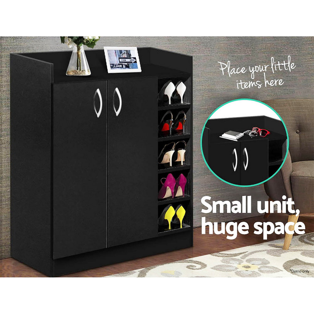 Artiss 2 Doors Shoe Cabinet Storage Cupboard - Black-5