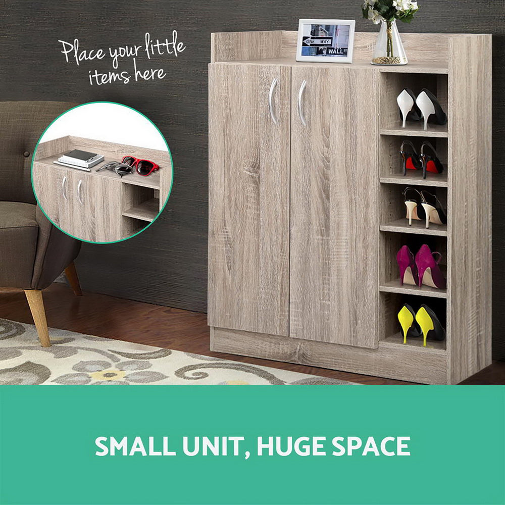 Artiss 2 Doors Shoe Cabinet Storage Cupboard - Wood-5