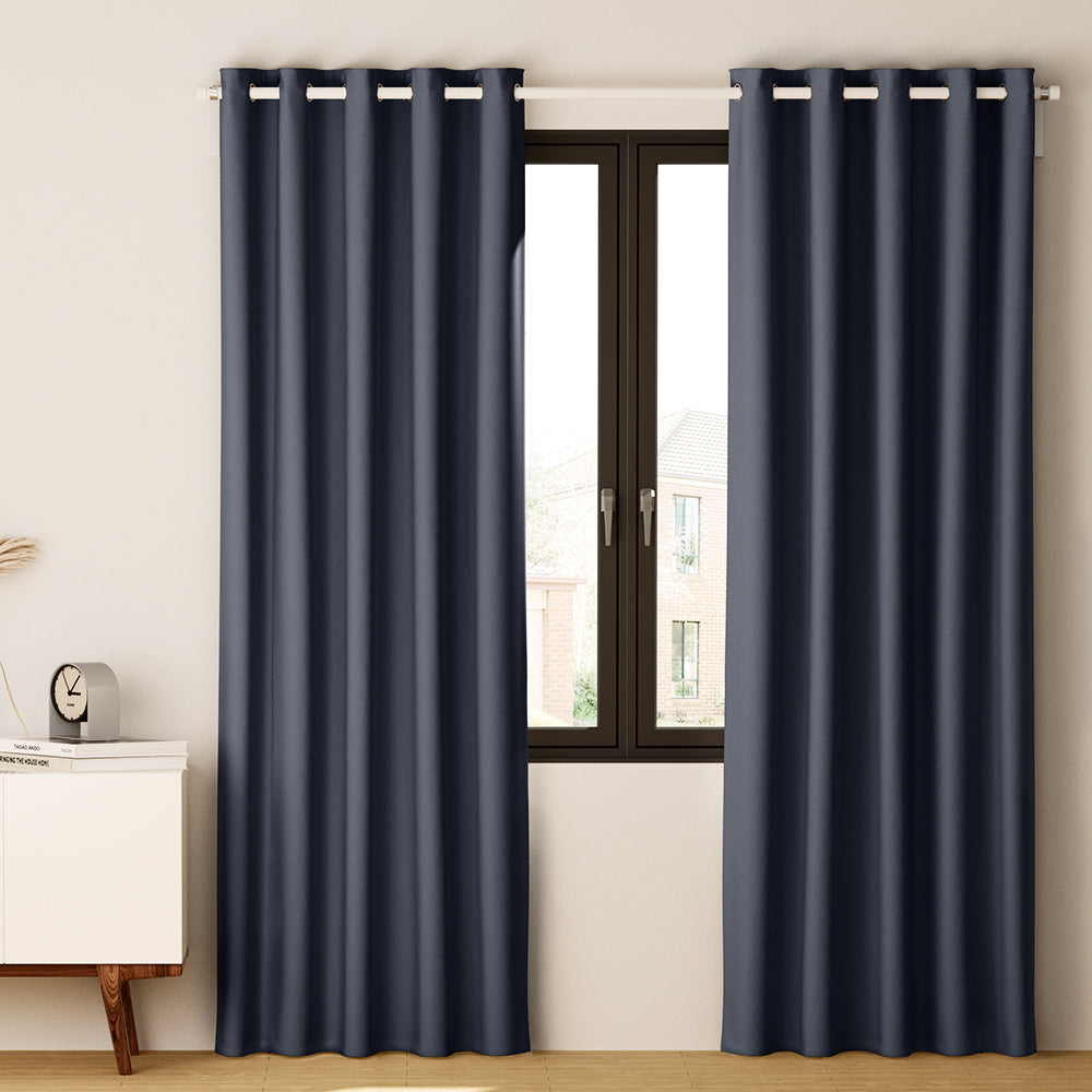 Artiss 2X Blockout Curtains Blackout Window Curtain Eyelet 140x230cm Charcoal-7