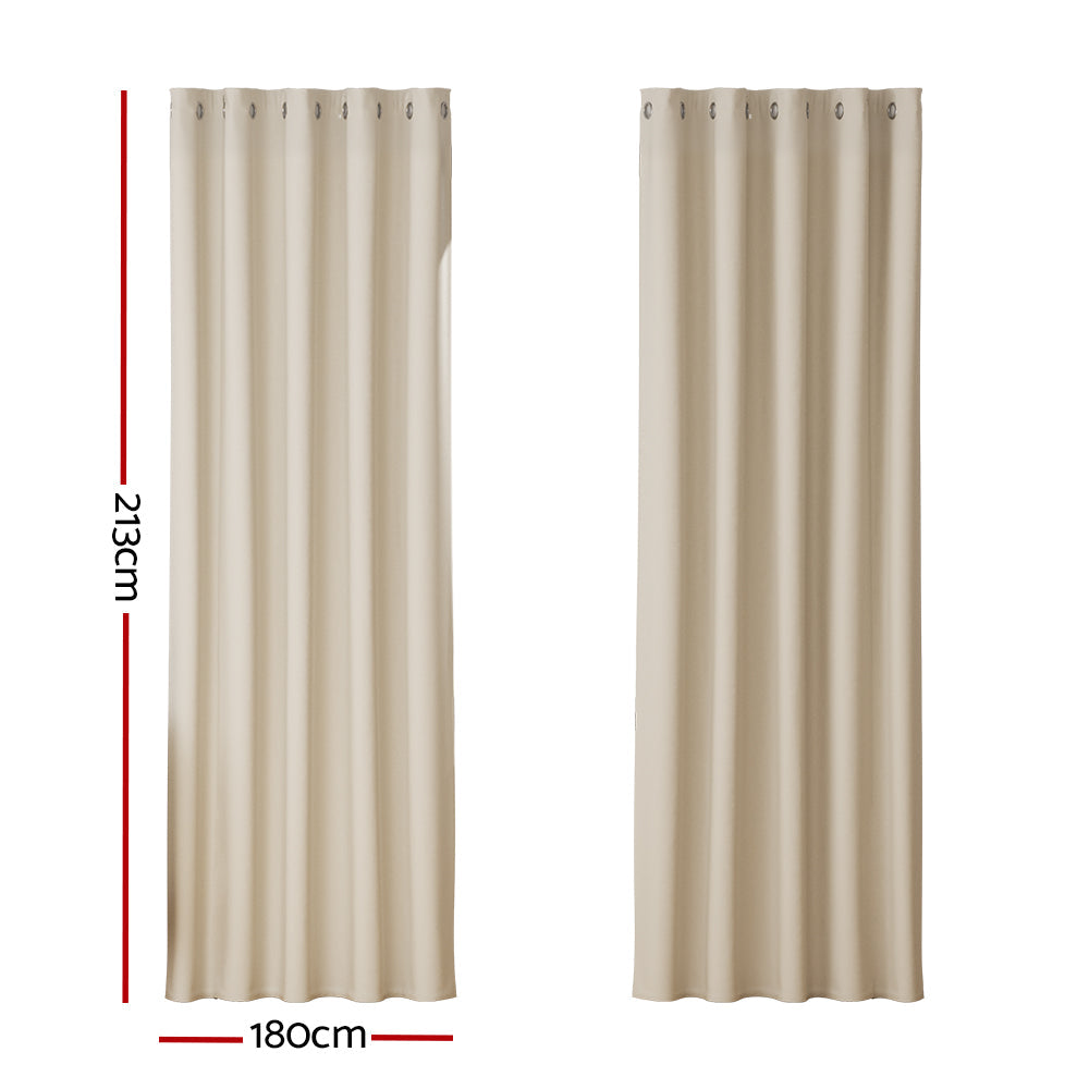 Artiss 2X Blockout Curtains Blackout Window Curtain Eyelet 180x213cm Beige-1