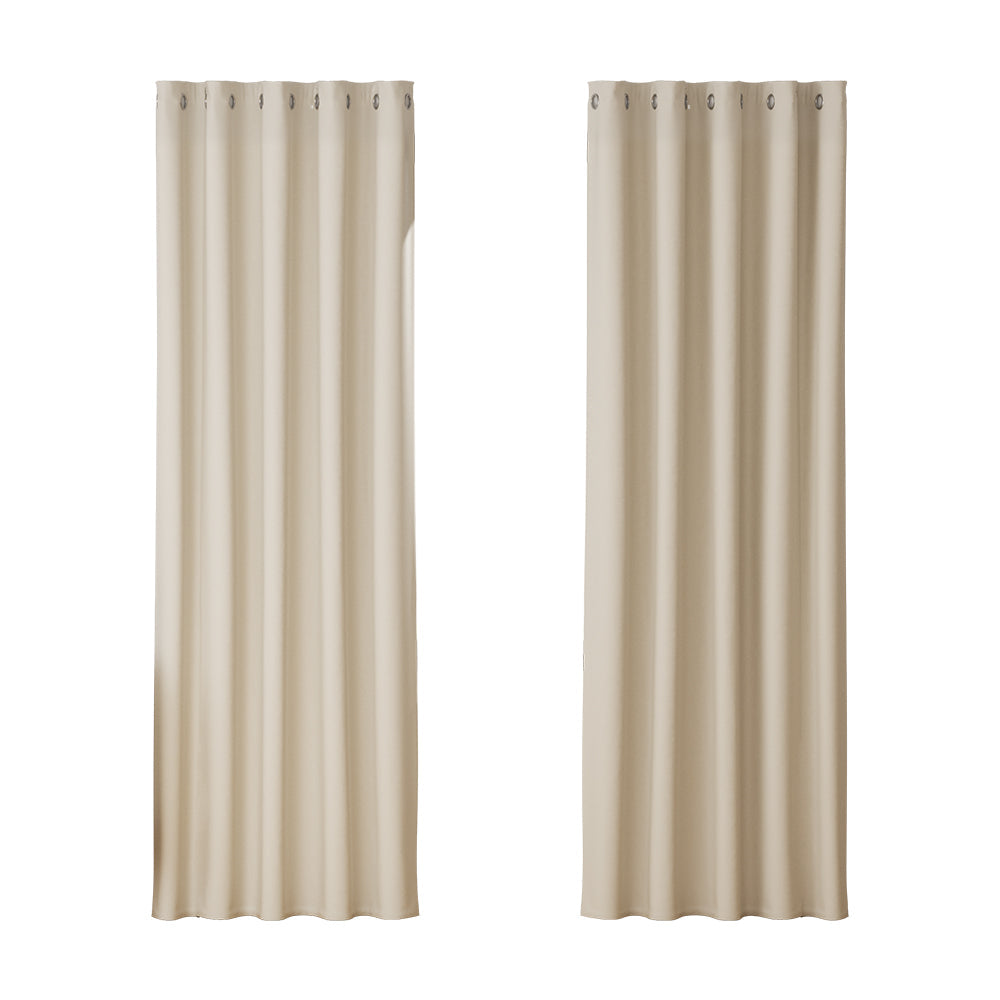 Artiss 2X Blockout Curtains Blackout Window Curtain Eyelet 180x213cm Beige-0