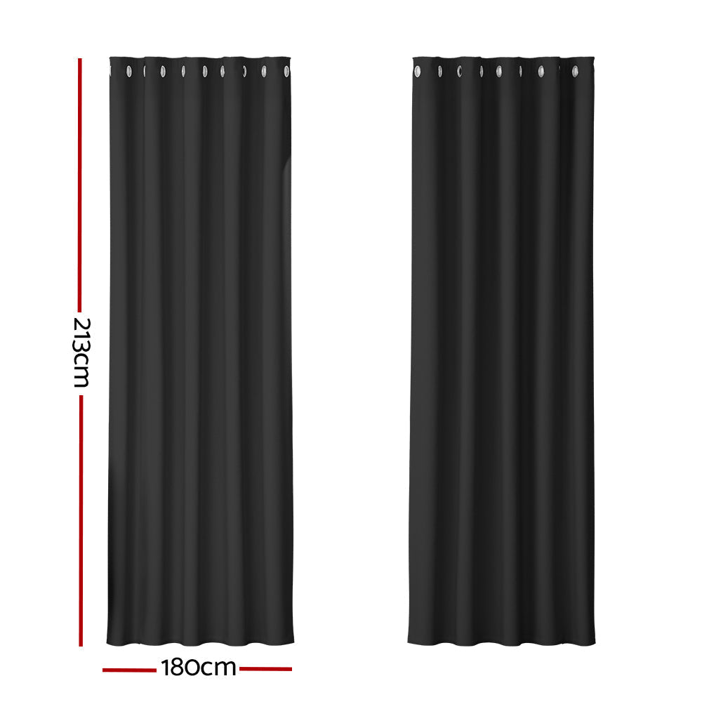 Artiss 2X Blockout Curtains Blackout Window Curtain Eyelet 180x213cm Black-1