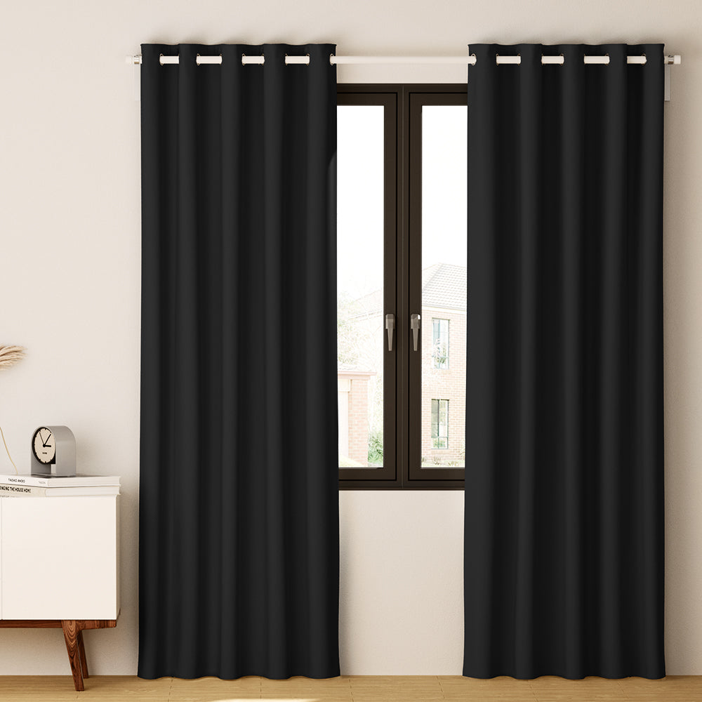 Artiss 2X Blockout Curtains Blackout Window Curtain Eyelet 180x213cm Black-7