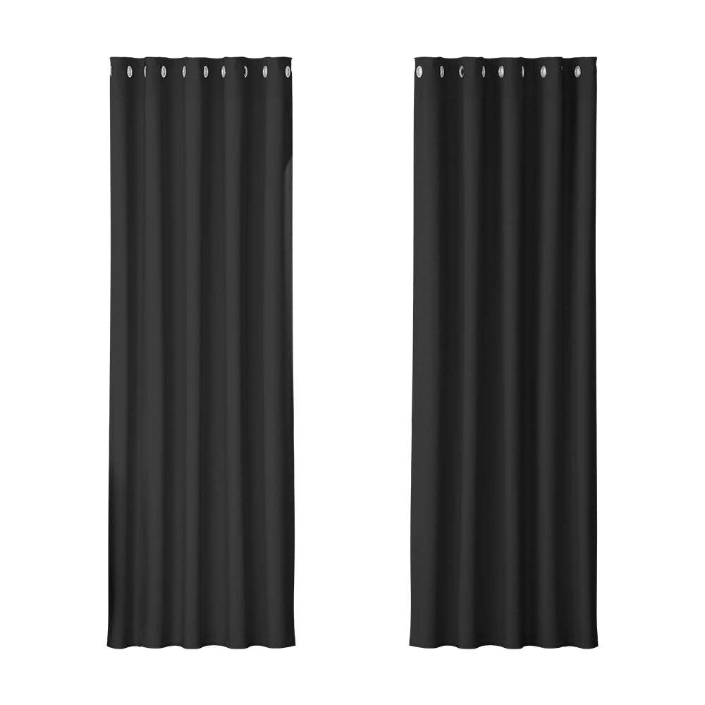 Artiss 2X Blockout Curtains Blackout Window Curtain Eyelet 180x213cm Black-0