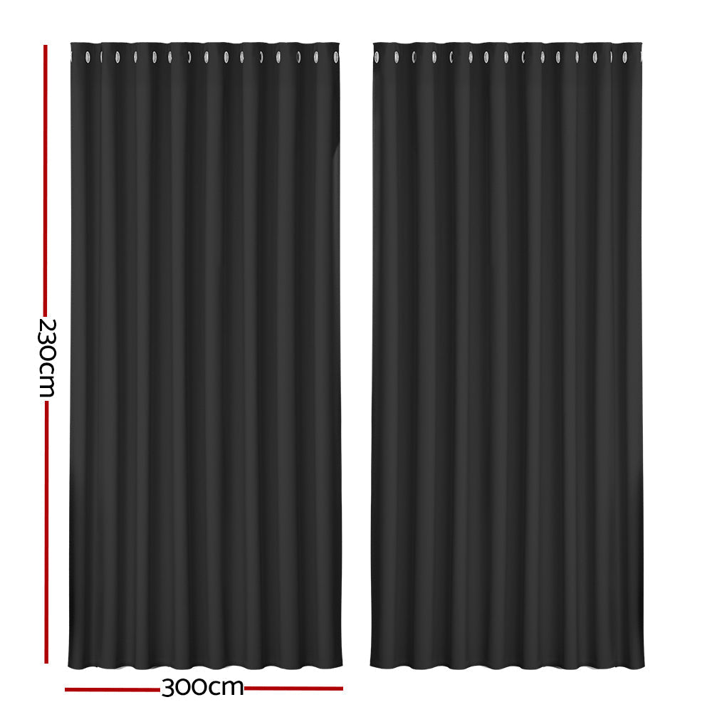 Artiss 2X Blockout Curtains Blackout Window Curtain Eyelet 300x230cm Black-1