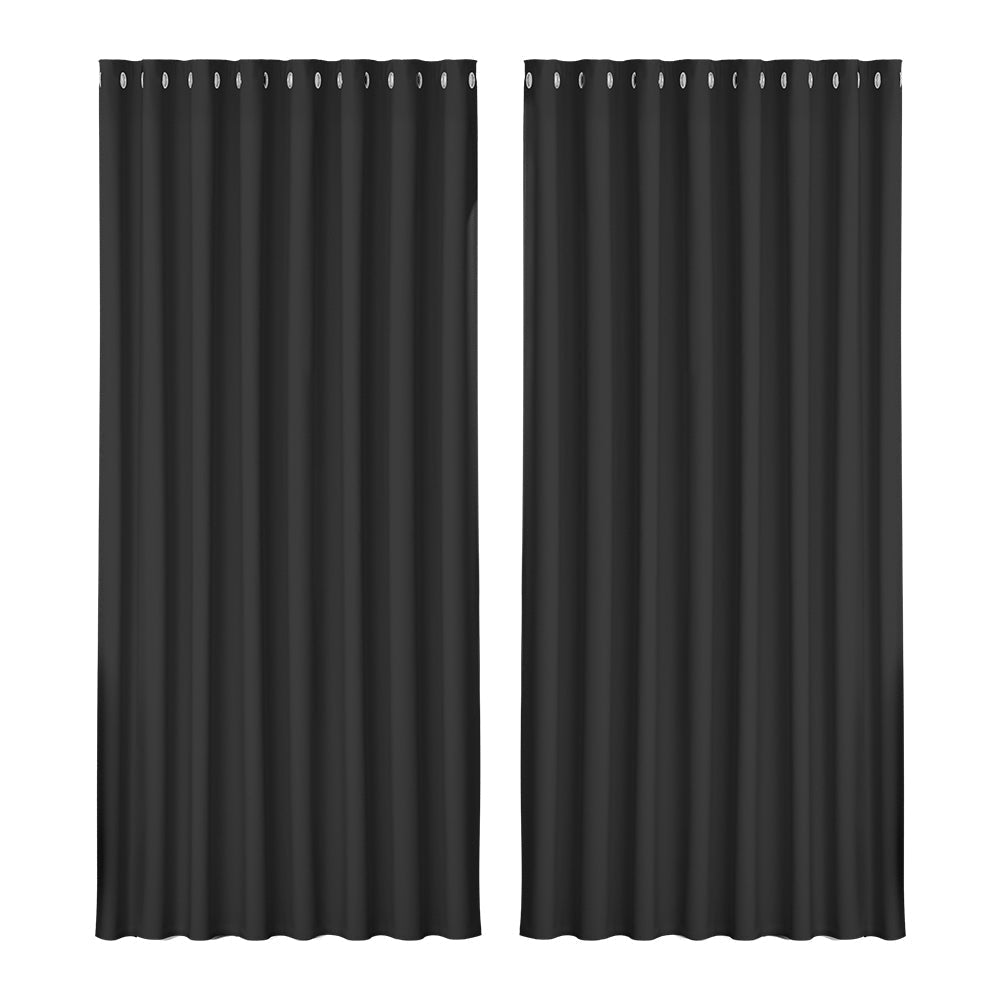 Artiss 2X Blockout Curtains Blackout Window Curtain Eyelet 300x230cm Black-0