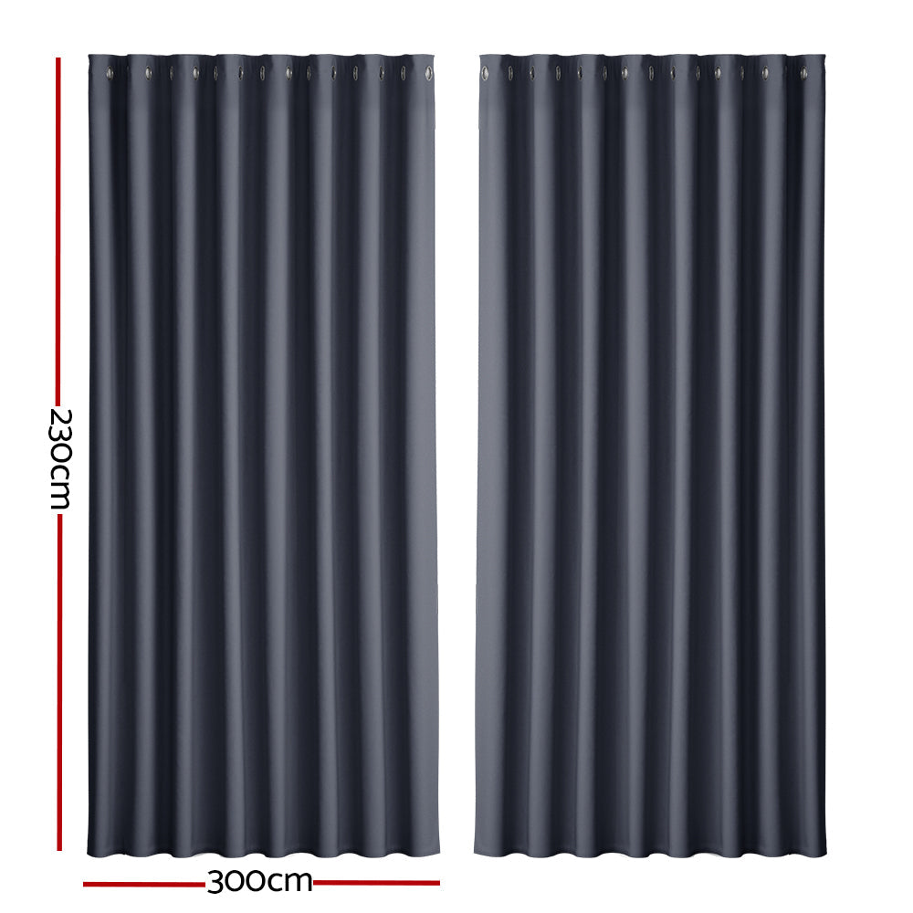 Artiss 2X Blockout Curtains Blackout Window Curtain Eyelet 300x230cm Charcoal-1