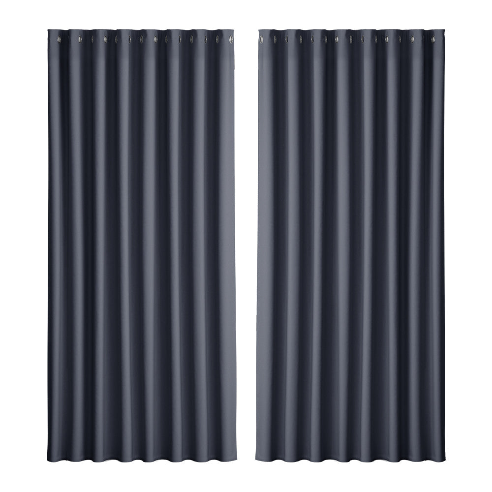 Artiss 2X Blockout Curtains Blackout Window Curtain Eyelet 300x230cm Charcoal-0