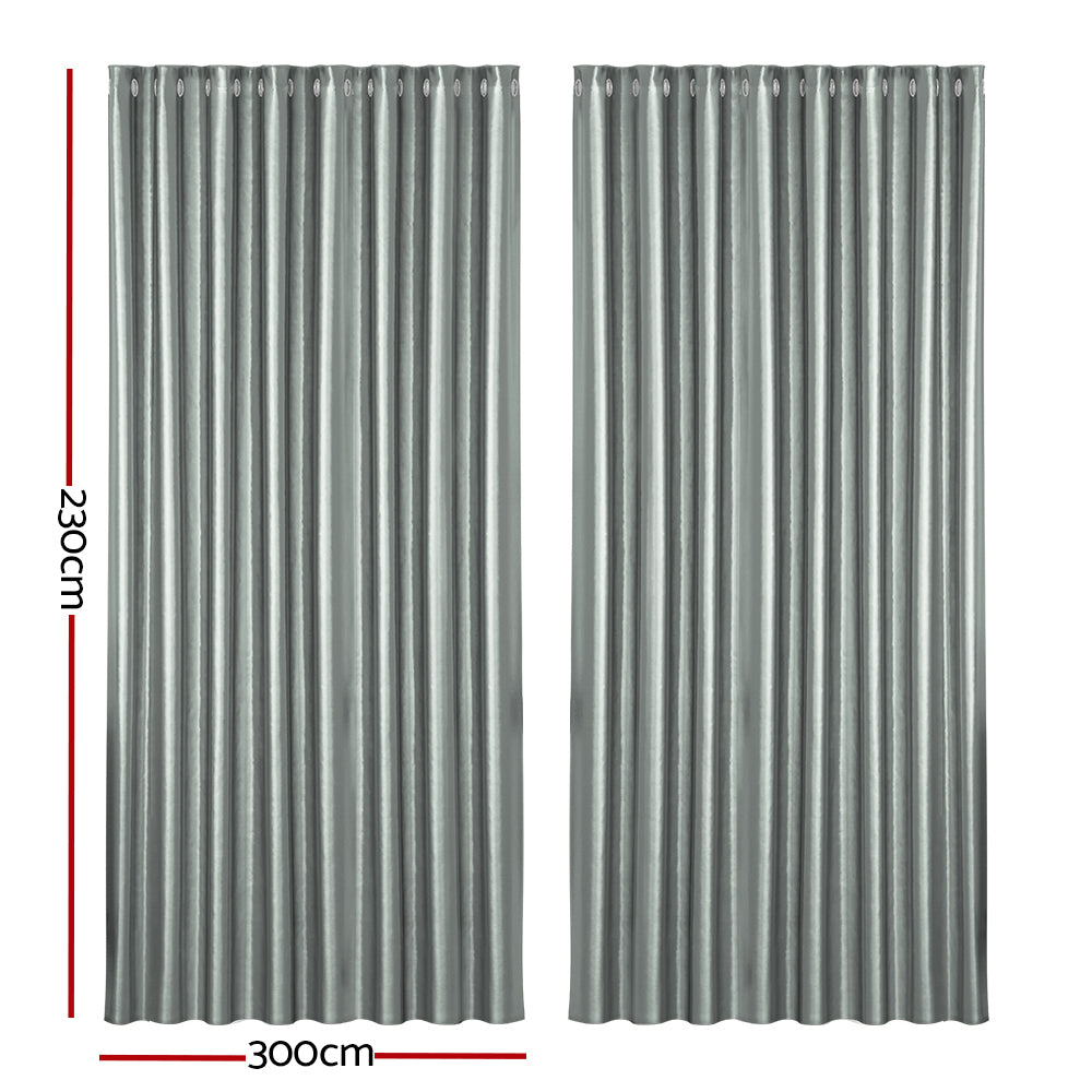 Artiss 2X Blockout Curtains Blackout Window Curtain Eyelet 300x230cm Grey-1