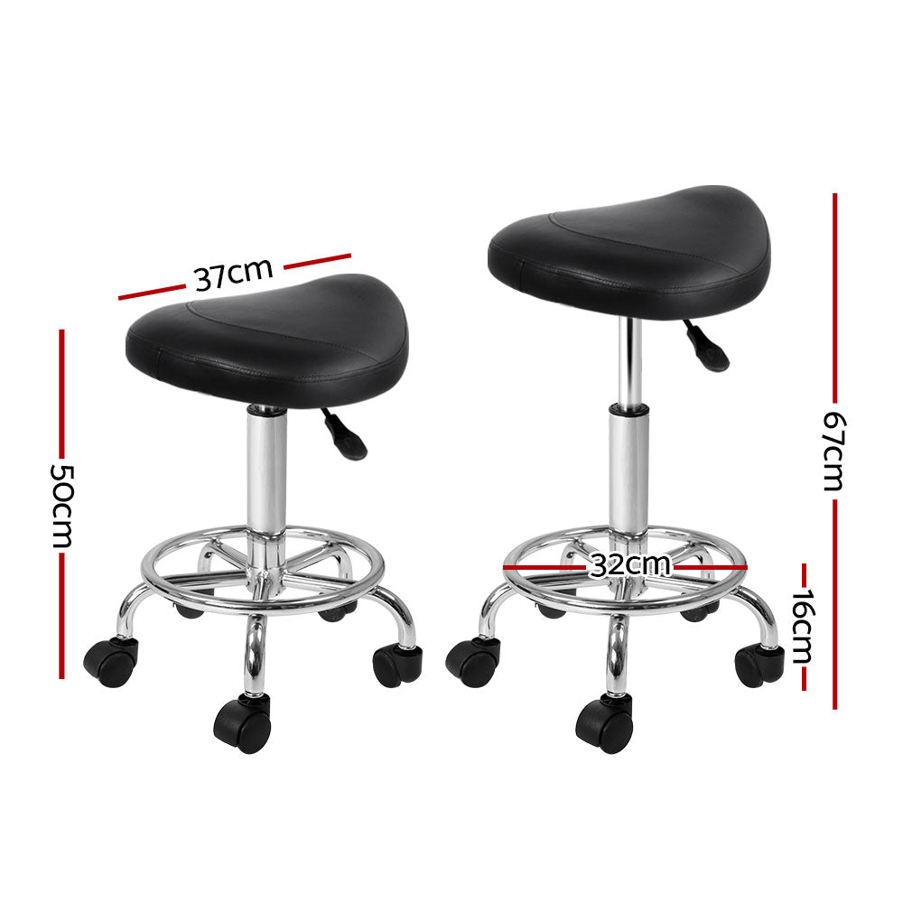 Artiss 2X Saddle Salon Stool Swivel Barber Hair Dress Chair Hydraulic Lift Black-1