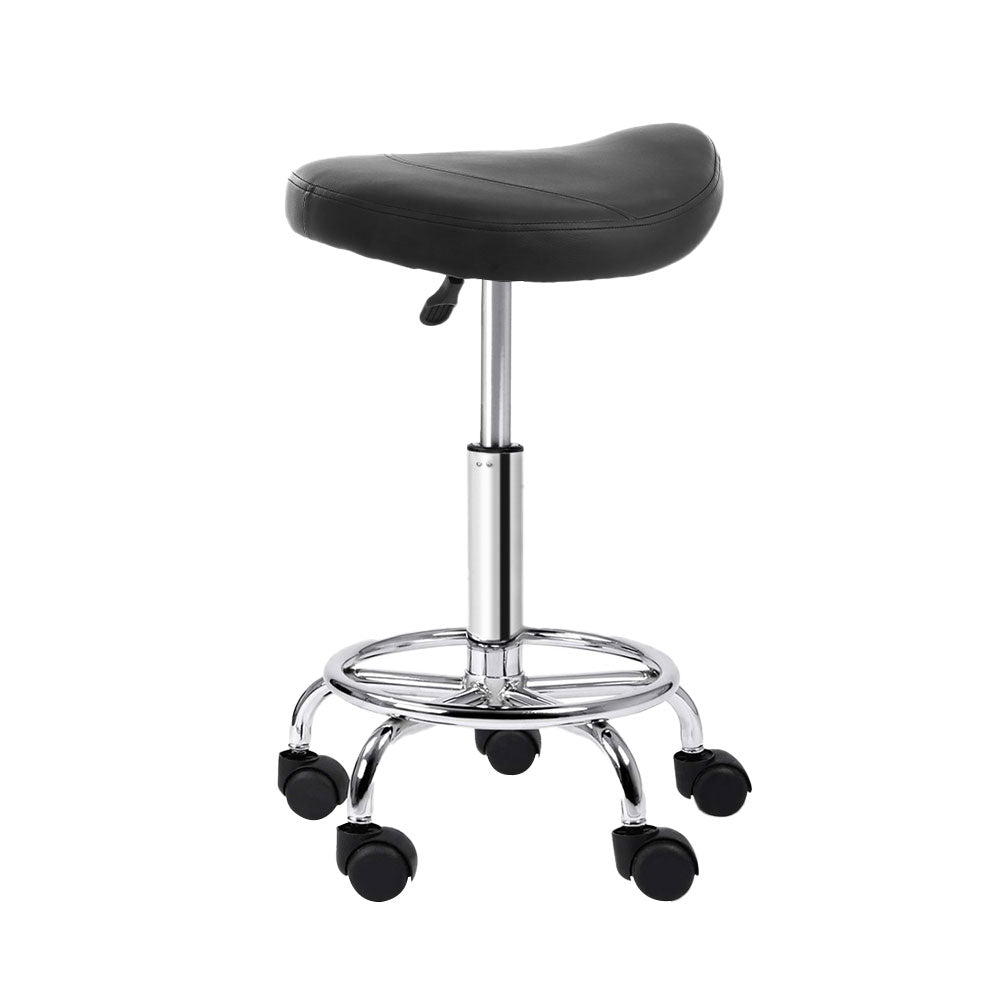 Artiss 2X Saddle Salon Stool Swivel Barber Hair Dress Chair Hydraulic Lift Black-2