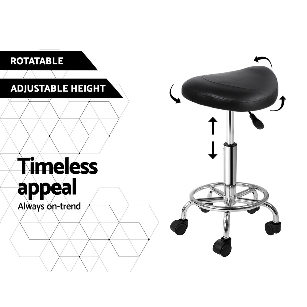 Artiss 2X Saddle Salon Stool Swivel Barber Hair Dress Chair Hydraulic Lift Black-4