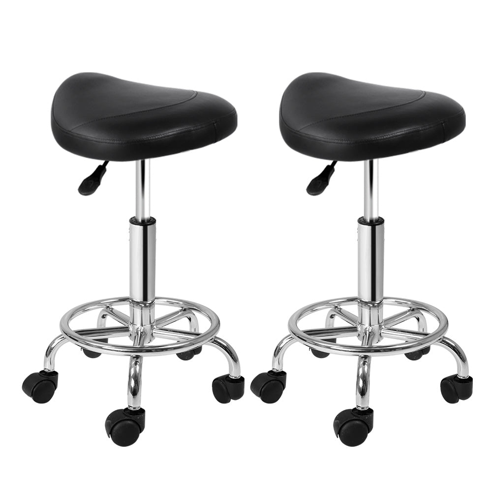 Artiss 2X Saddle Salon Stool Swivel Barber Hair Dress Chair Hydraulic Lift Black-0