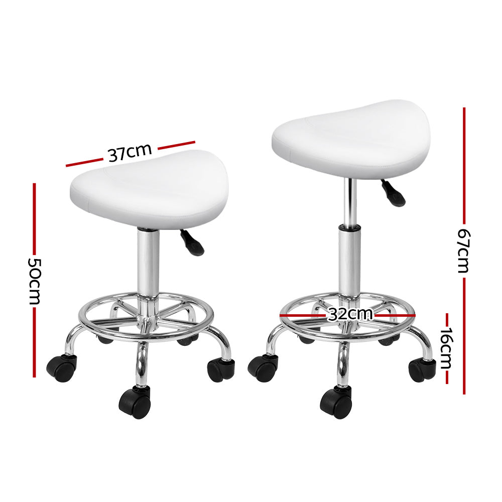 Artiss 2X Saddle Salon Stool Swivel Barber Hair Dress Chair Hydraulic Lift White-1