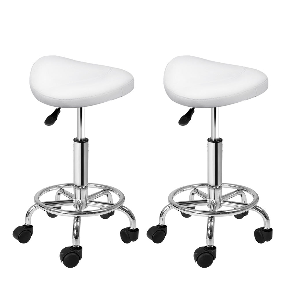 Artiss 2X Saddle Salon Stool Swivel Barber Hair Dress Chair Hydraulic Lift White-0