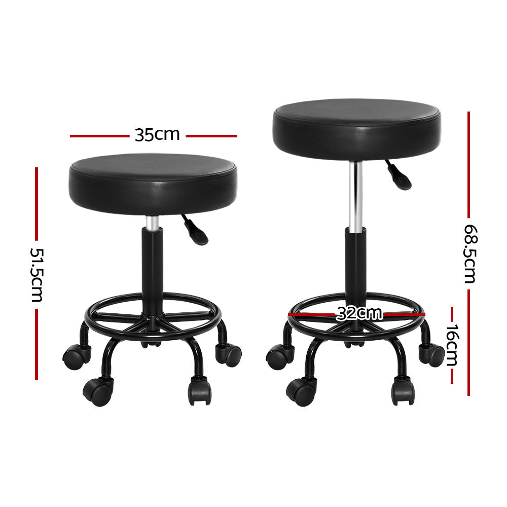 Artiss 2X Salon Stool Swivel Round Barber Hair Bar Stools Hydraulic Lift Black-1