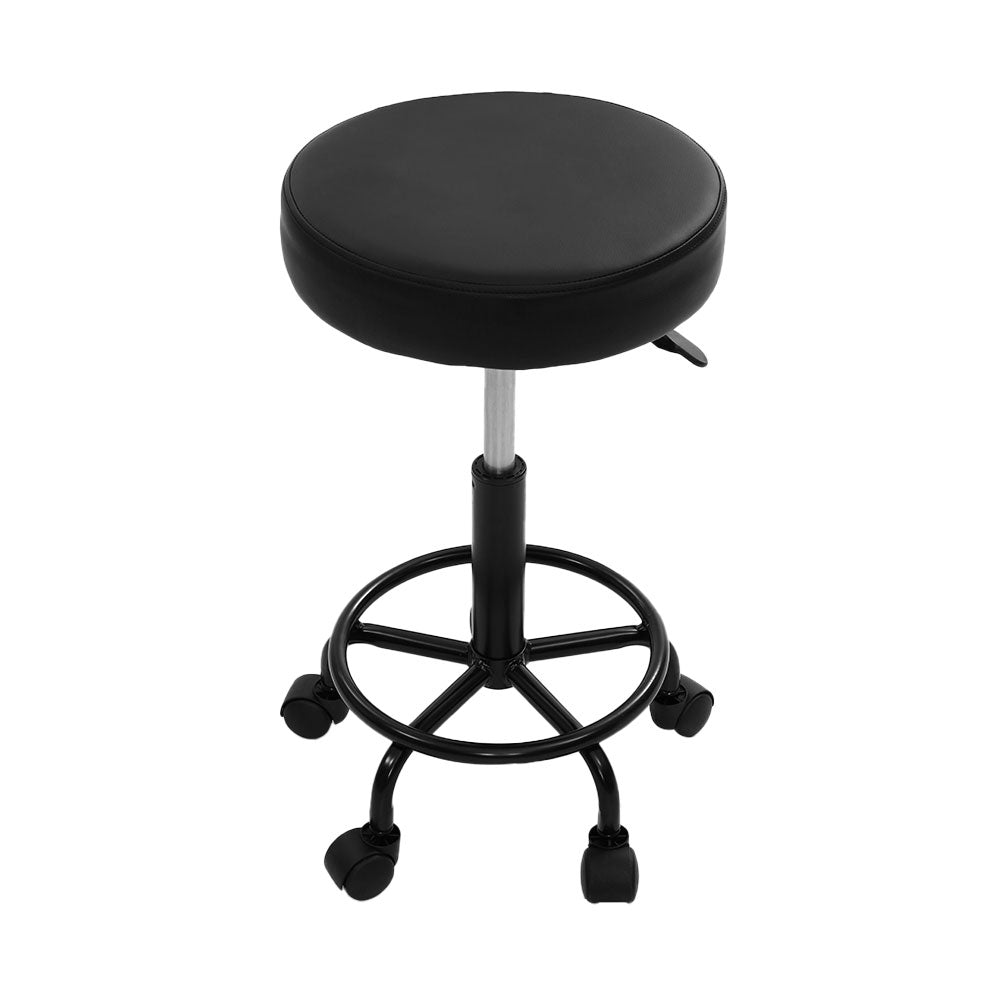 Artiss 2X Salon Stool Swivel Round Barber Hair Bar Stools Hydraulic Lift Black-2