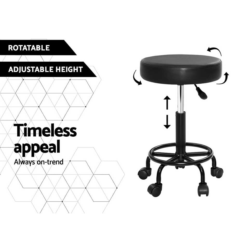 Artiss 2X Salon Stool Swivel Round Barber Hair Bar Stools Hydraulic Lift Black-4