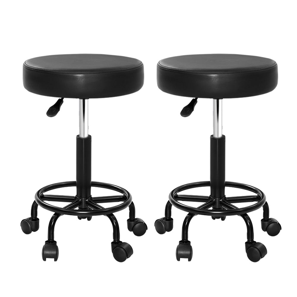 Artiss 2X Salon Stool Swivel Round Barber Hair Bar Stools Hydraulic Lift Black-0