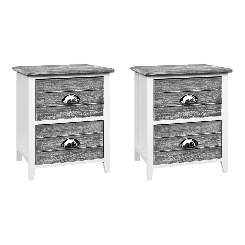 Artiss 2x Bedside Table Nightstands 2 Drawers Storage Cabinet Bedroom Side Grey-0