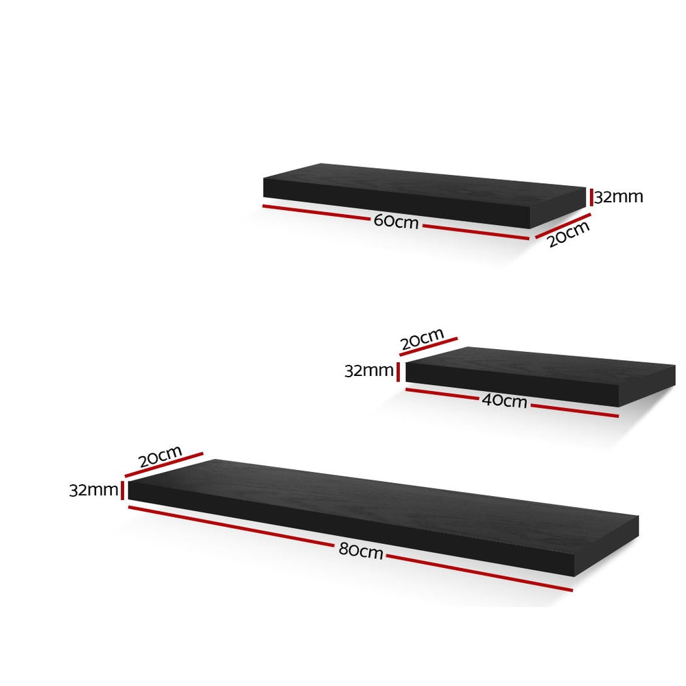 Artiss 3 Piece Floating Wall Shelves - Black-1