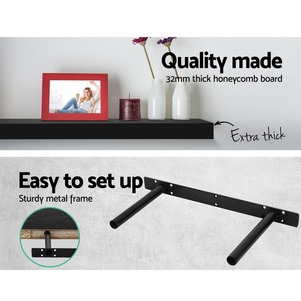 Artiss 3 Piece Floating Wall Shelves - Black-3