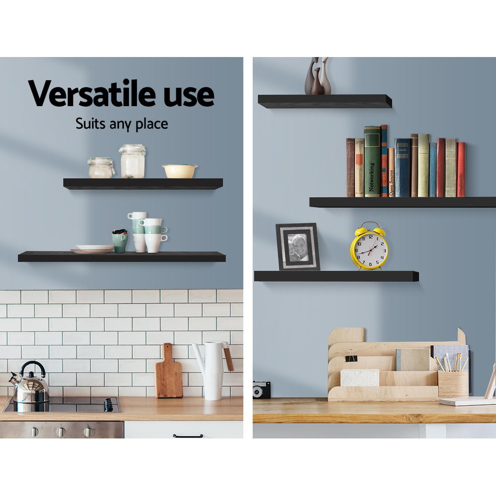 Artiss 3 Piece Floating Wall Shelves - Black-4