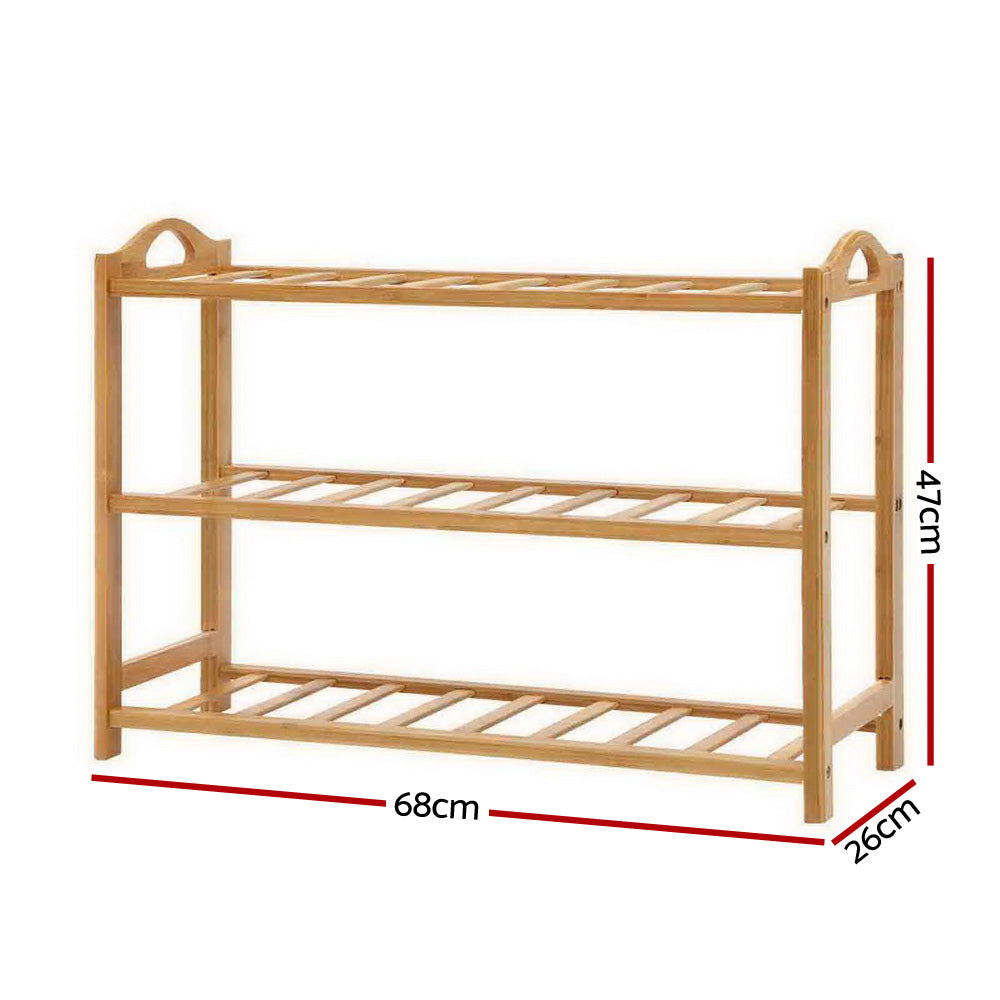 Artiss 3 Tiers Bamboo Shoe Rack Storage Organiser Wooden Shelf Stand Shelves-1