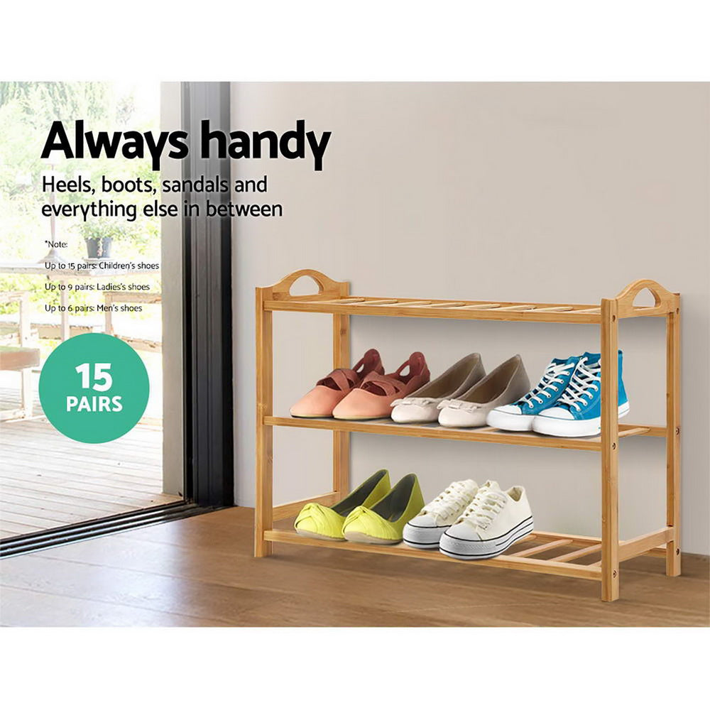 Artiss 3 Tiers Bamboo Shoe Rack Storage Organiser Wooden Shelf Stand Shelves-4