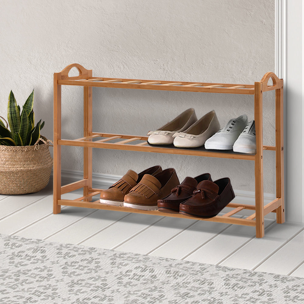 Artiss 3 Tiers Bamboo Shoe Rack Storage Organiser Wooden Shelf Stand Shelves-7