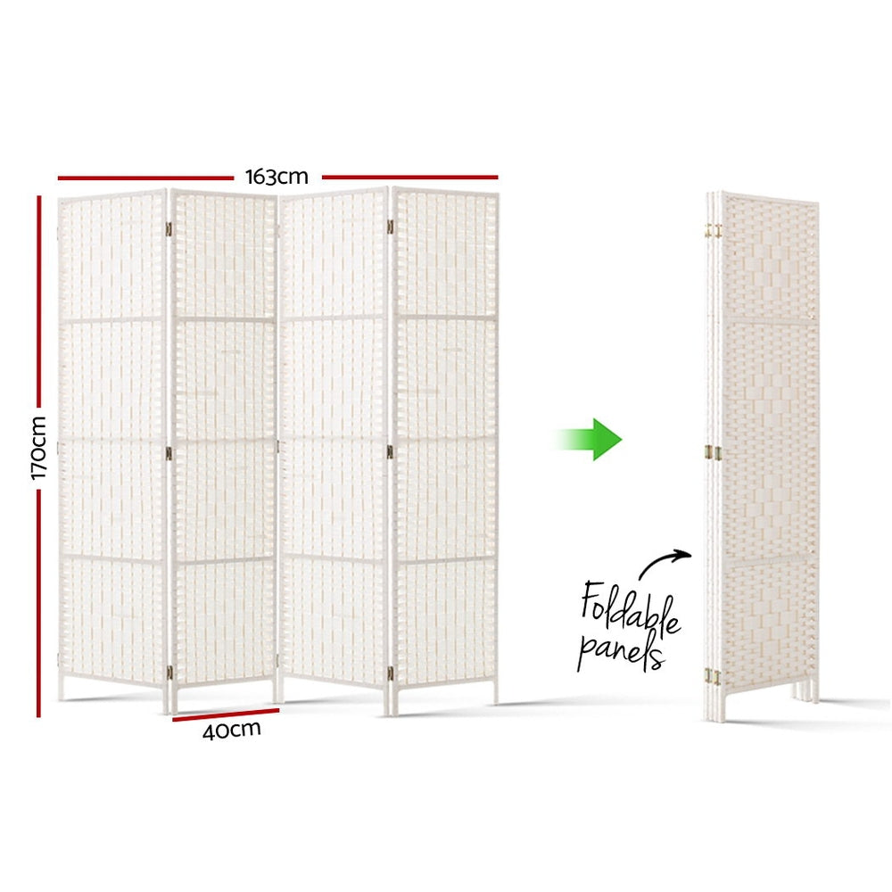 Artiss 4 Panel Room Divider Screen Privacy Timber Foldable Dividers Stand White-1