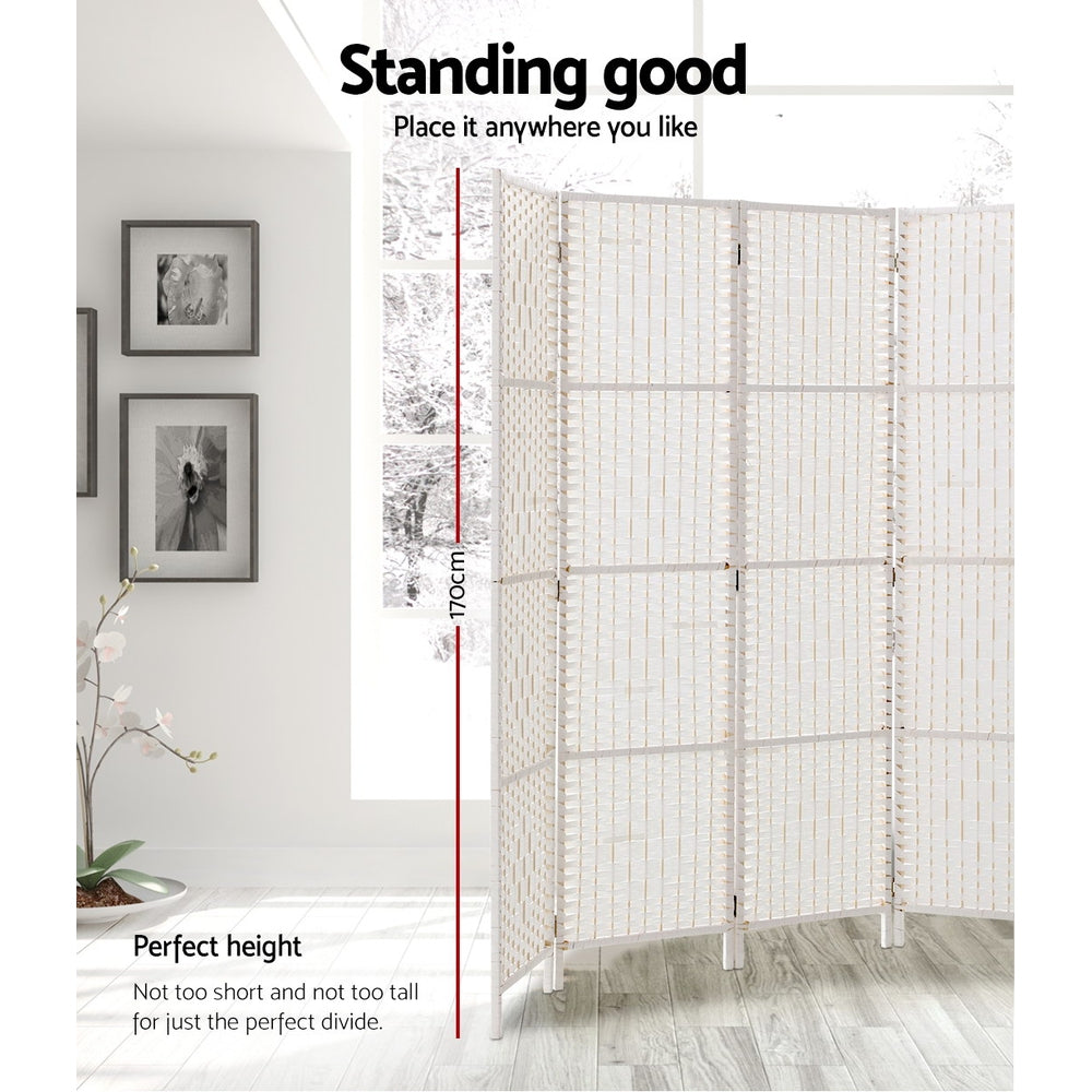 Artiss 4 Panel Room Divider Screen Privacy Timber Foldable Dividers Stand White-2