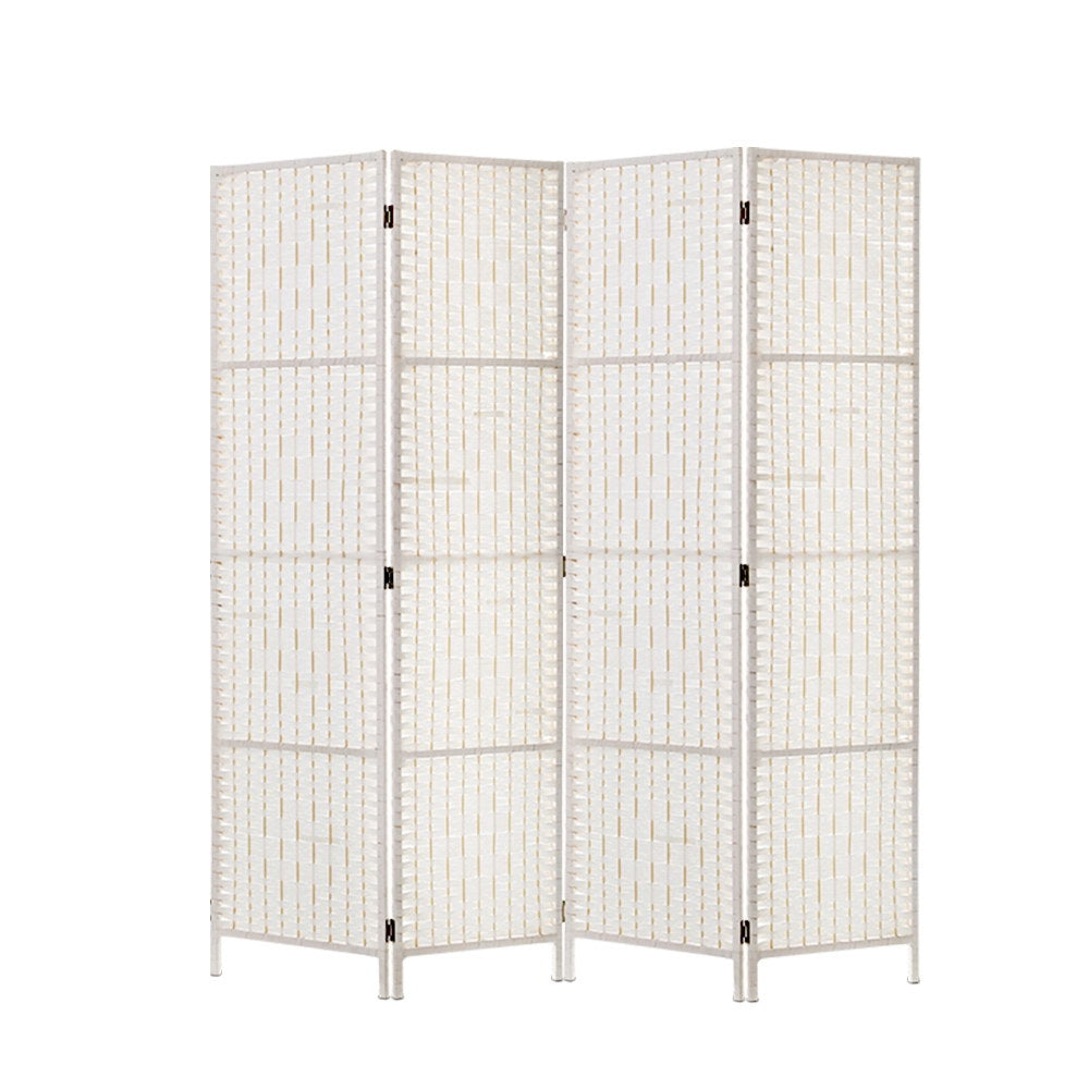 Artiss 4 Panel Room Divider Screen Privacy Timber Foldable Dividers Stand White-0