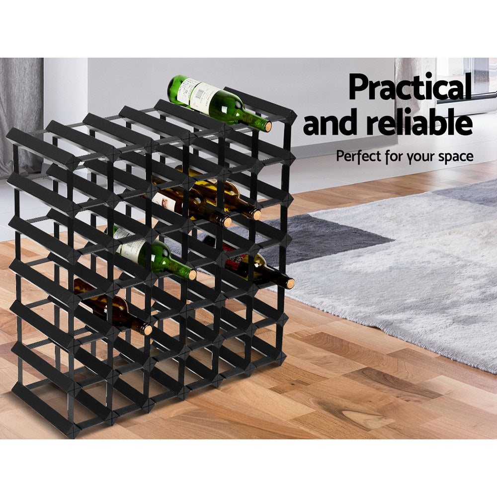 Artiss 42 Bottles Timber Wine Rack Storage Wooden Racks Black-2