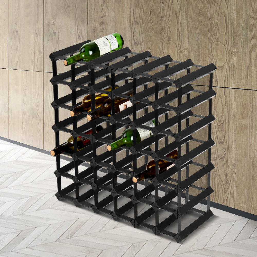 Artiss 42 Bottles Timber Wine Rack Storage Wooden Racks Black-6