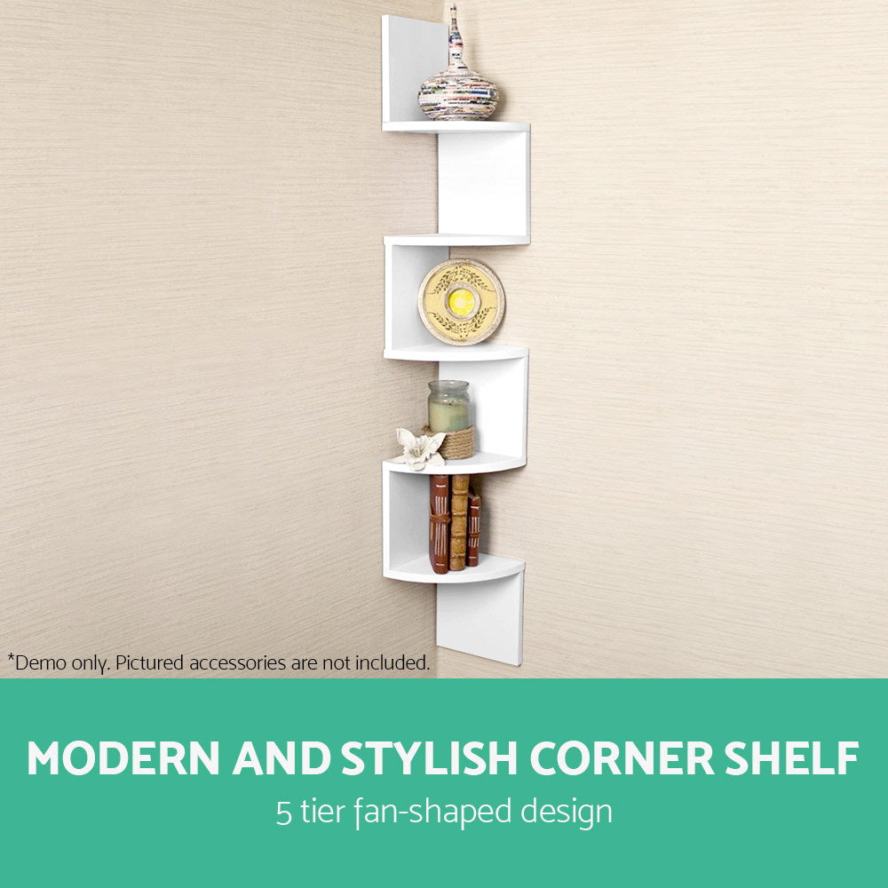 Artiss 5 Tier Corner Wall Shelf - White-2