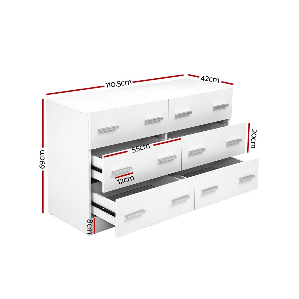 Artiss 6 Chest of Drawers Cabinet Dresser Tallboy Lowboy Storage Bedroom White-1