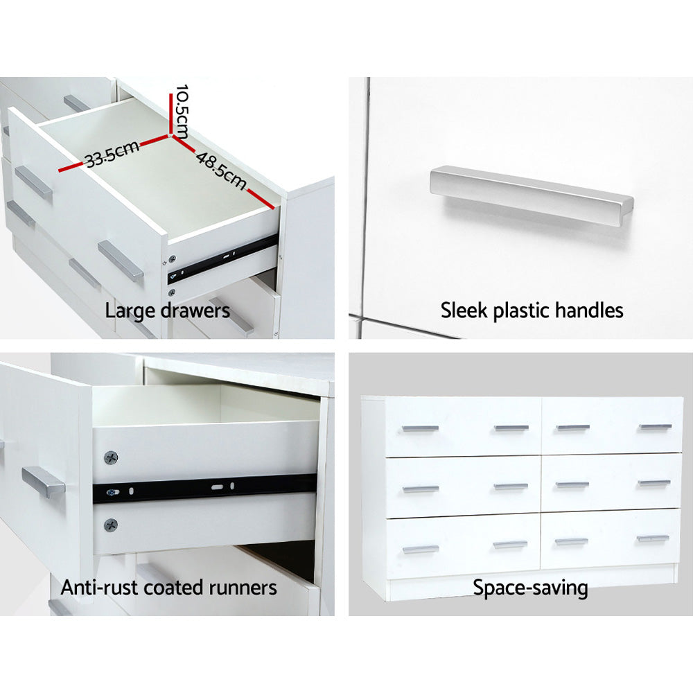 Artiss 6 Chest of Drawers Cabinet Dresser Tallboy Lowboy Storage Bedroom White-5