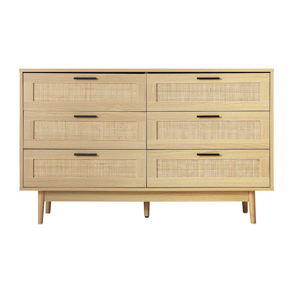 Artiss 6 Chest of Drawers Rattan Tallboy Cabinet Bedroom Clothes Storage Wood-2