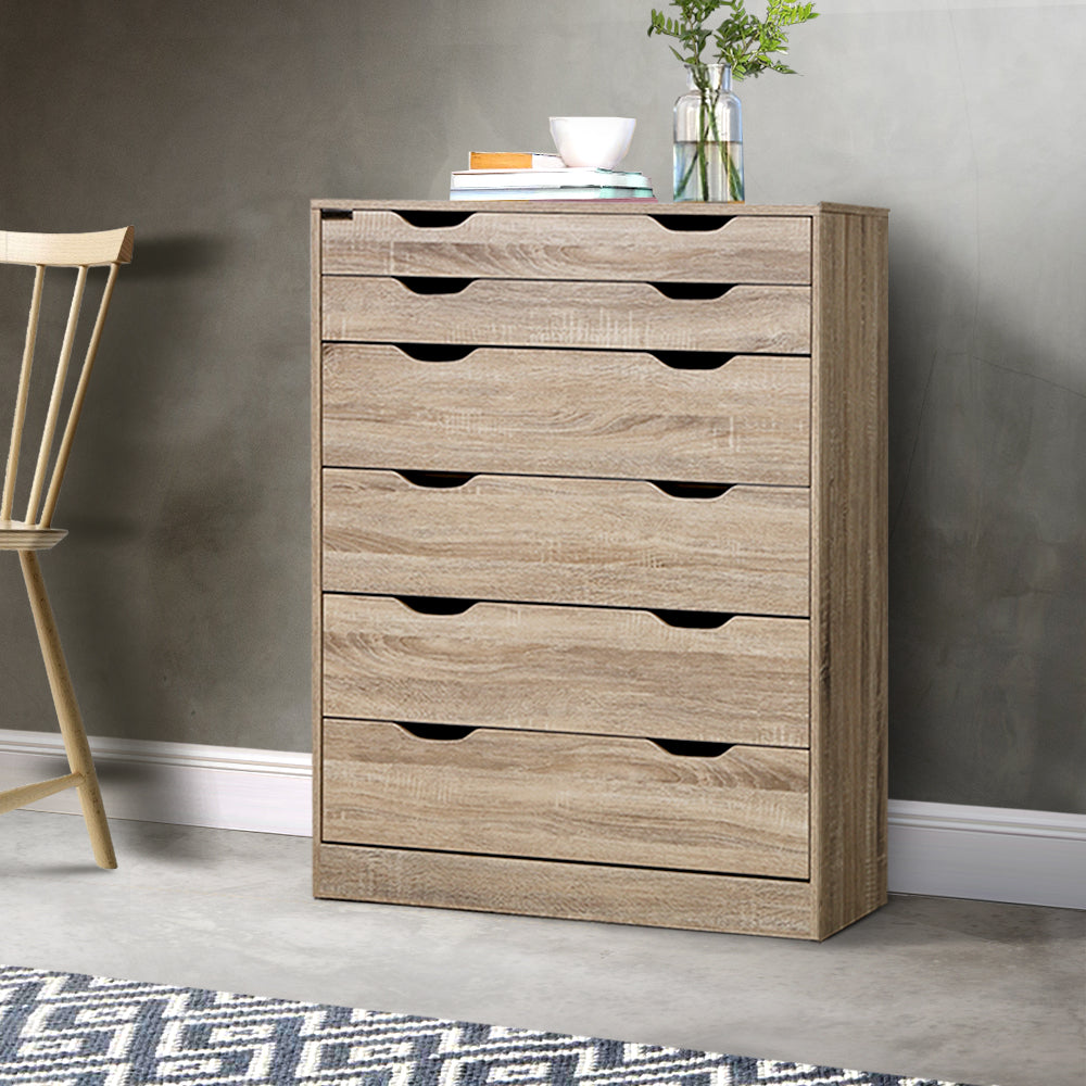 Artiss 6 Chest of Drawers Tallboy Dresser Table Storage Cabinet Oak Bedroom-7