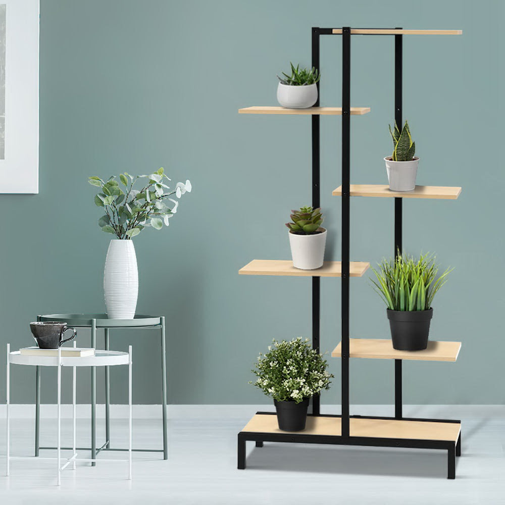 Artiss 6-tier Indoor Outdoor Metal Wood Plant Stand Garden Shelf Garden Display-6